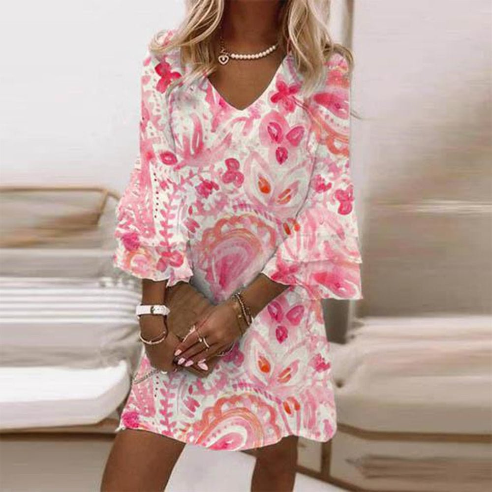 Modern Print Bell Sleeve Mini Dress