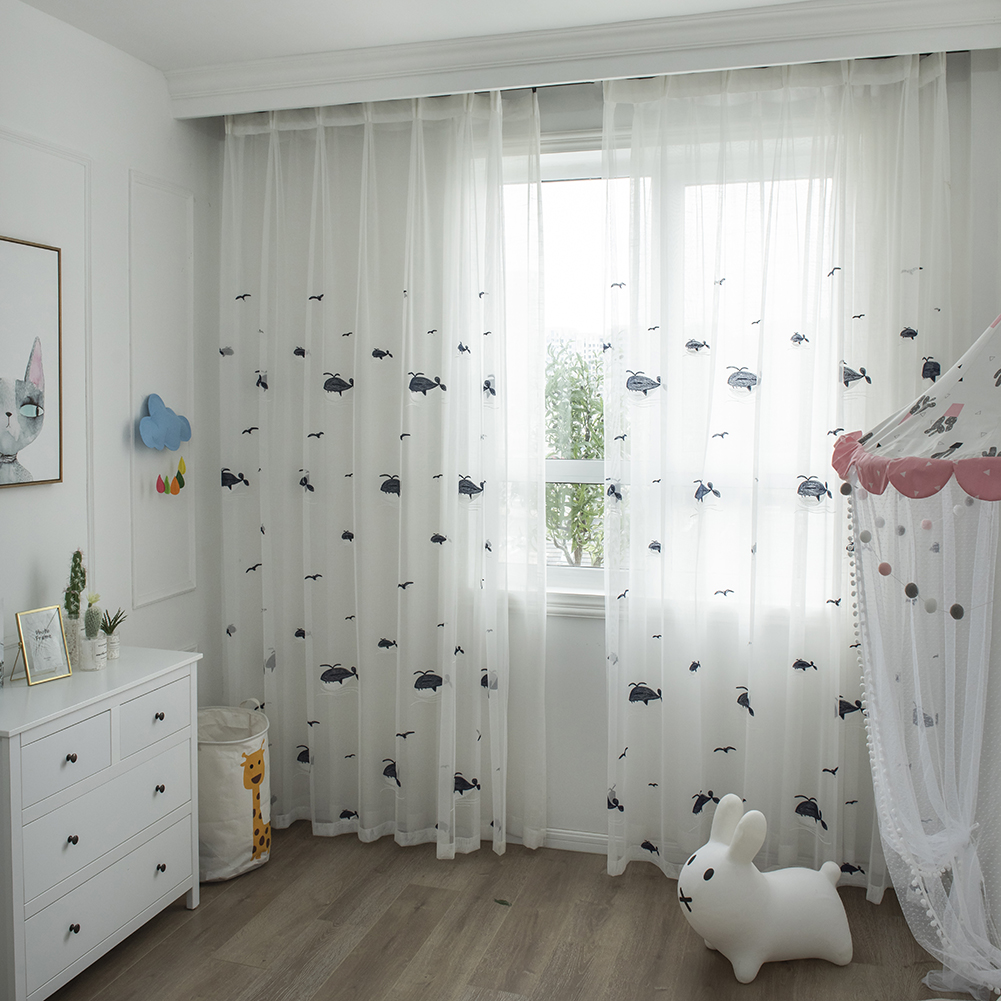 

1pc Cartoon Whale Windows Tulle Curtains Home Screening Drapes Sheer (Blue, 501 Original