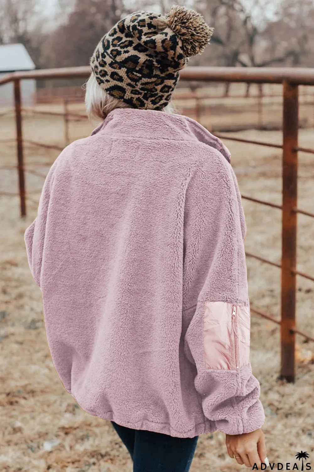 Zip Up Sherpa Coat With Pocket