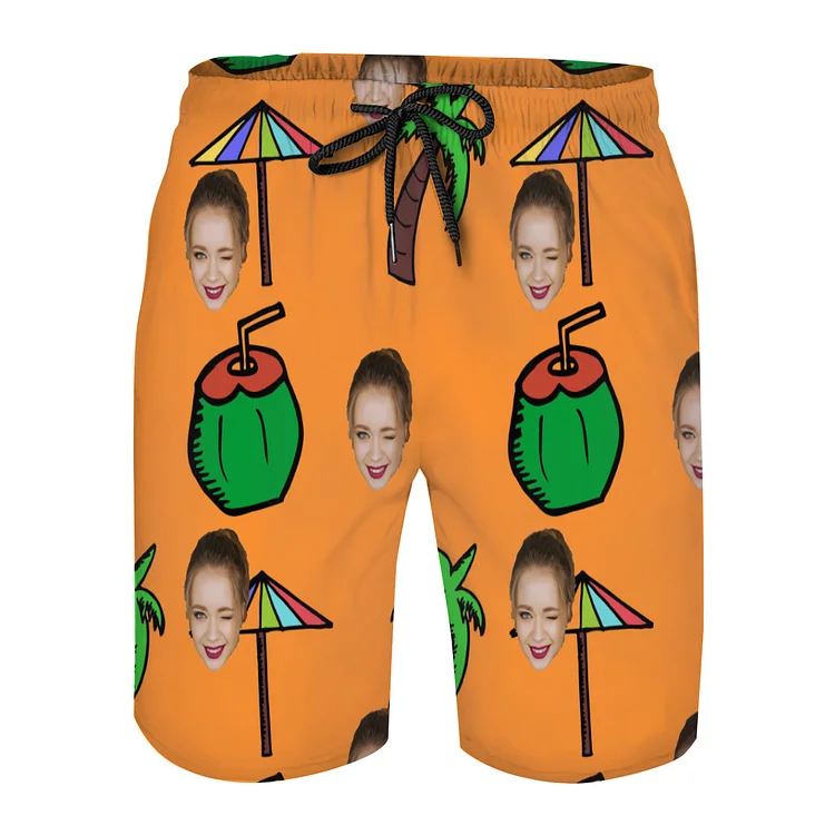 Men's Personalized Face Beach Shorts Coconut Tree Pattern Men's Comfortable Beach Shorts Suitable for Boyfriends and Husbands
