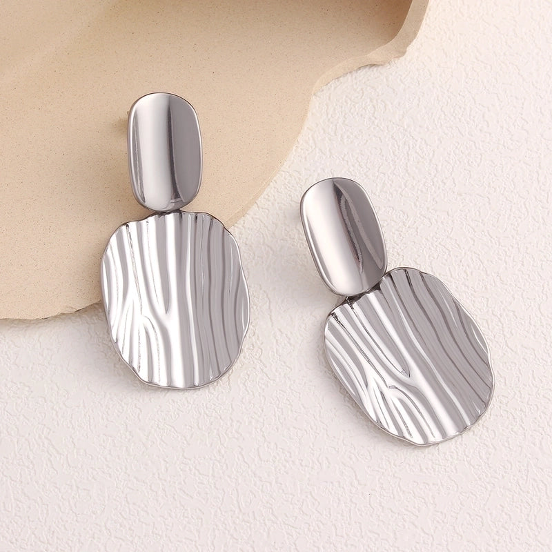 1 Pair Exaggerated Minimalist Commute Geometric Pleated 304 Stainless Steel 18K Gold Plated Gold Plated Drop Earrings