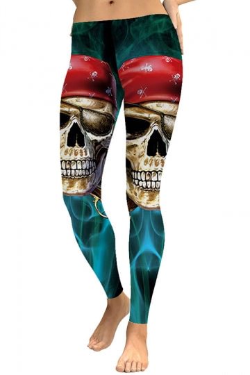 Plus Size Pirate Skull Print Halloween Leggings Black-elleschic