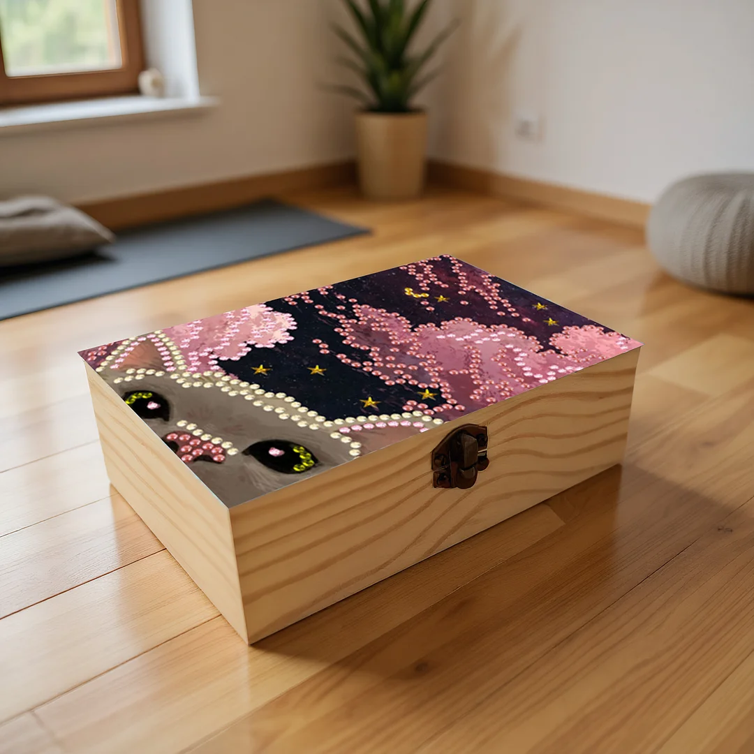 Cats and Clouds DIY Wooden 5D Diamond Art Diamond Art Storage Box Desktop Decor