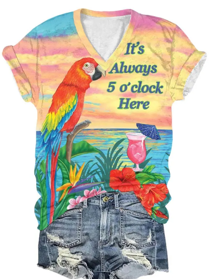 Women's It's always 5 o'clock here V-neck T-shirt