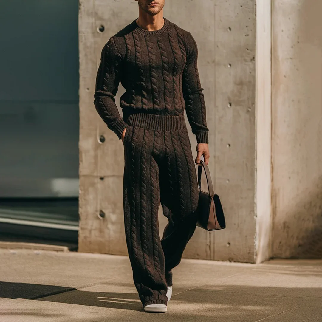 Men's Solid Color Knitted Long Sleeve Suit-inspireuse