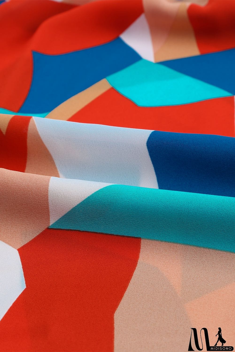 MidiSono - Abstract Pattern Crewneck Ruffled Puff Sleeve Blouse