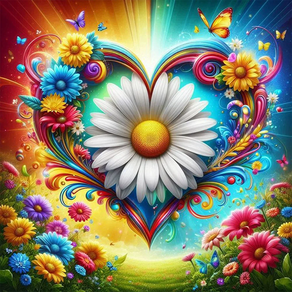 5D DIY Full Round Drill Partial AB Diamond Painting Flower Love Decor 45x45cm