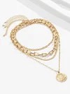 Embossed Portrait Pendant Geometric Chain Retro Multilayer Necklace