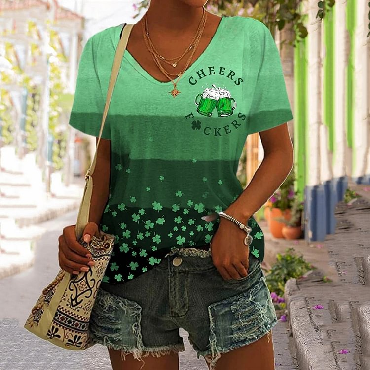 Comstylish Happy St. Patrick's Day Cheers Print T-Shirt
