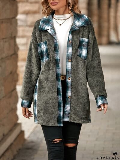 Plaid Contrast Dropped Shoulder Coat