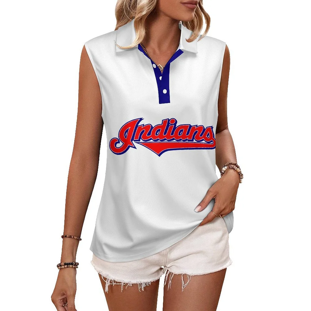 V-neck Sleeveless Casual POLO Shirt Tank Top for Women Printed with Pattern,Navy,Red,White