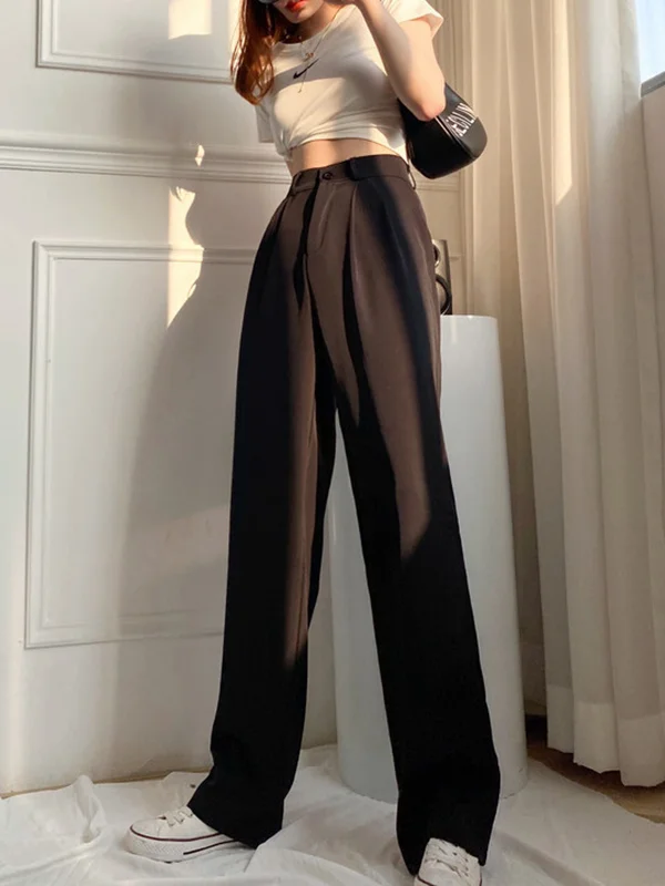 6 Colors Urban High Waisted Wide Leg Solid Color Pants