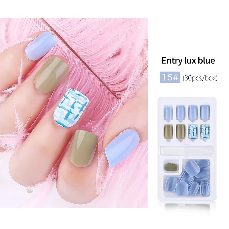 30pcs False Nail Artificial Tips Set Full Cover for Short Decoration Press On Nails Art Fake Extension With Glue detachable-Nail Inspo