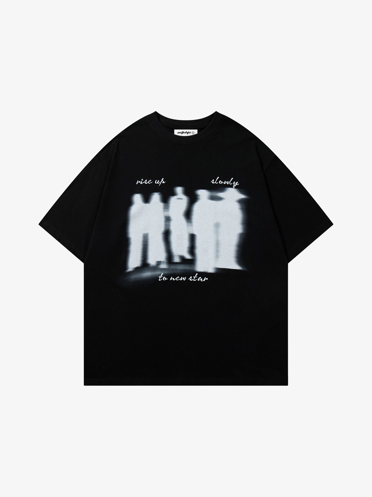 Black Act Chic Blurred Human Shadow Print Tee Front