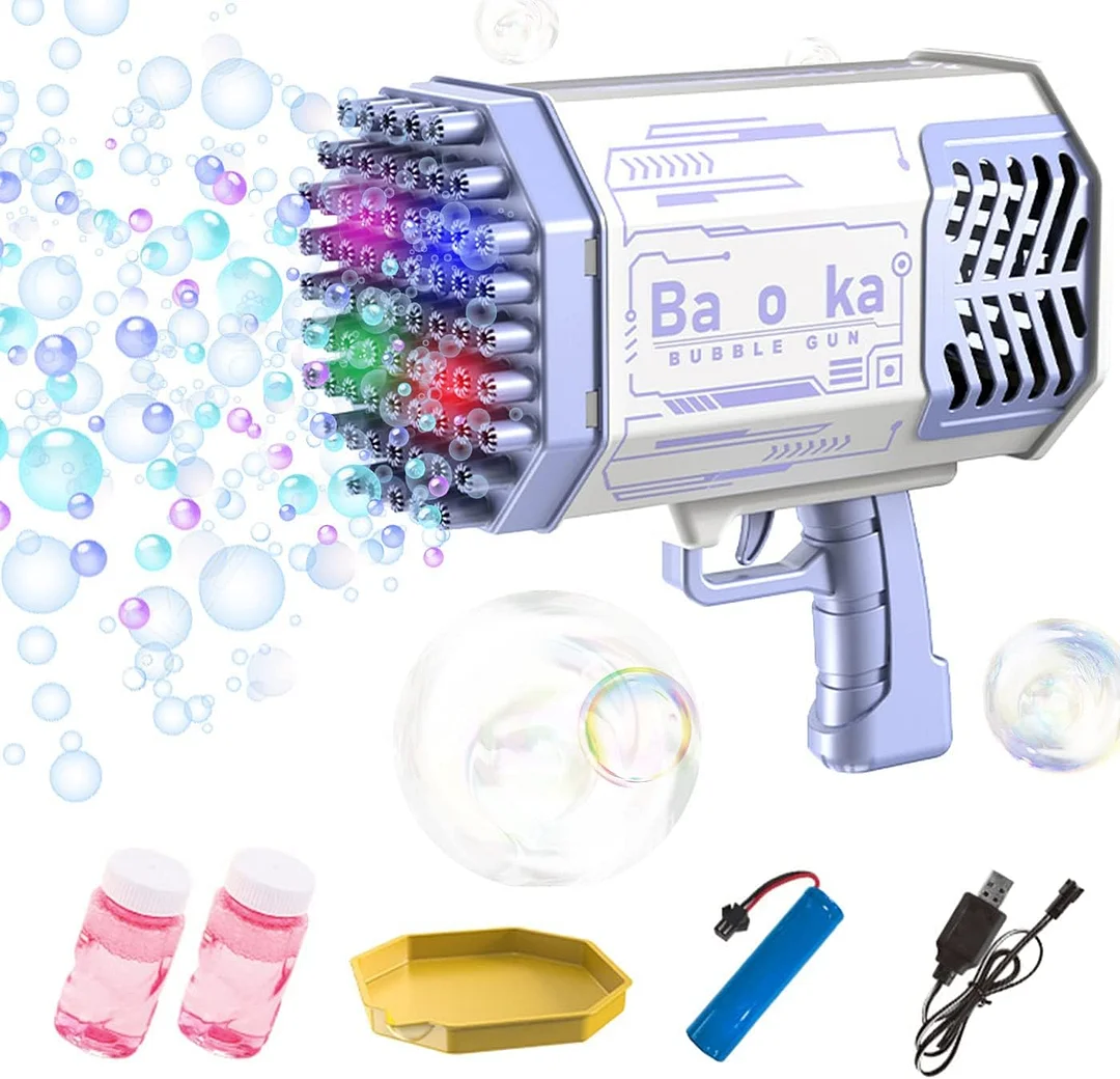 Bubble Gun with 69-Hole and Light, Summer Indoor Outdoor Activity Bubble Blaster Party Favors Electric Automatic Bubble Maker Machine