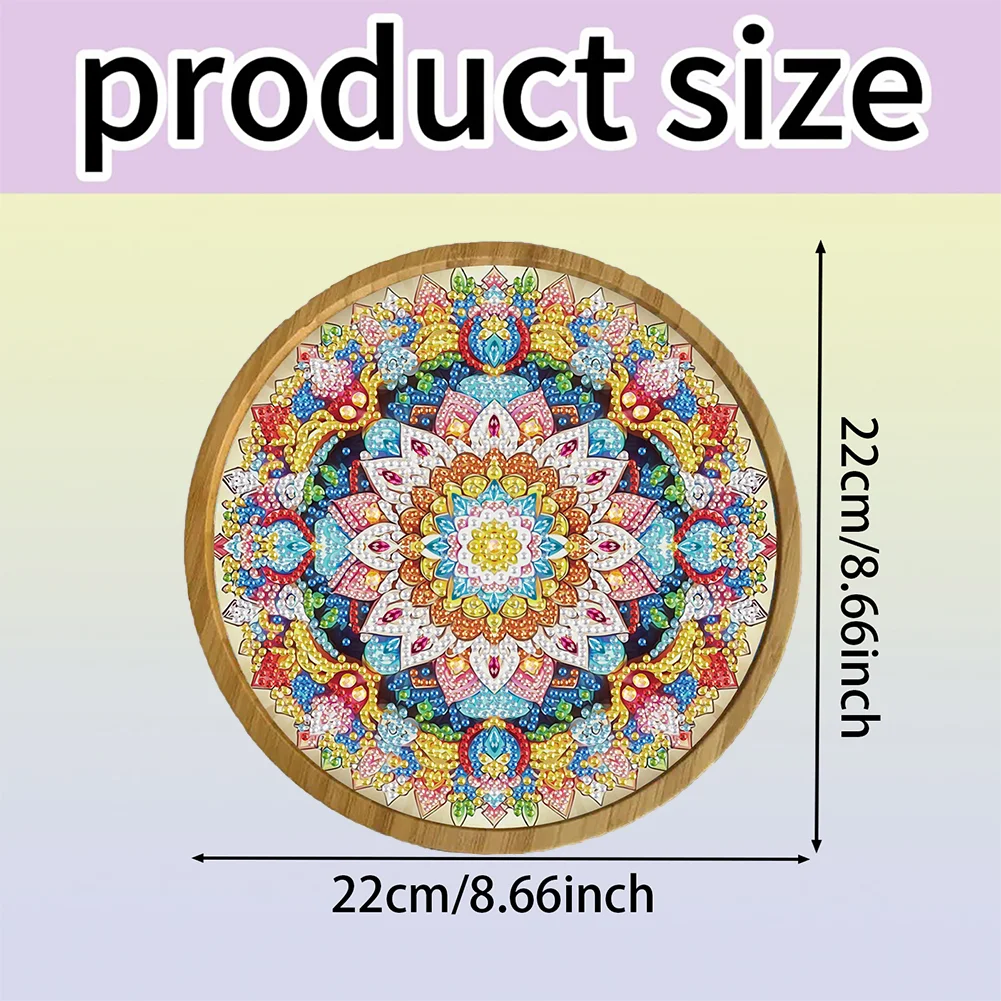 DIY Diamond Painting Kit Round Wooden Tray Diamond Painting Tray (Mandala B)