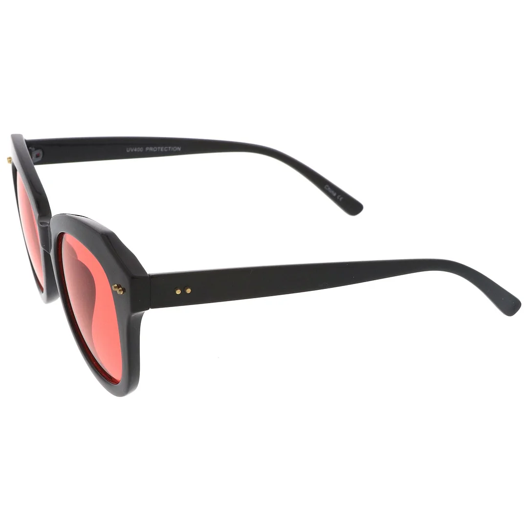 Women's Oversize Horn Rimmed Colored Round Lens Cat Eye glasses 52mm