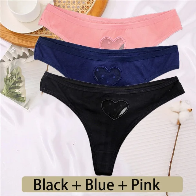 3PCS/Set Cotton G-String Seamless Thong Women Transparent Heart Low Waist Panties Ladies Underwear Panty Comfortable Lingerie
