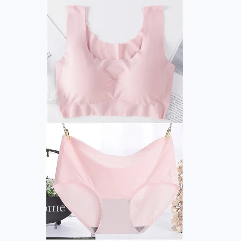 Ice Silk Bra Set Grils Croset Lingerie Panty Underwear Set Comfortable Sleep Women Thin Push Up Briefs нижнее белье женское