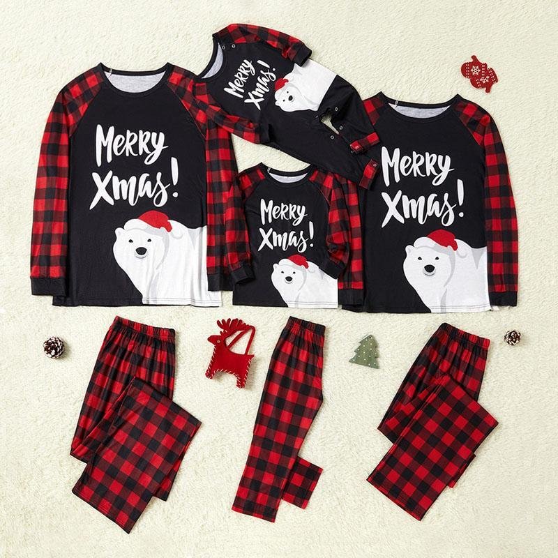 Christmas Family Matching Sleepwear Family Pajamas Merry Xmas Polar Bear Tops And Pants With Dog Cloth、、sdecorshop
