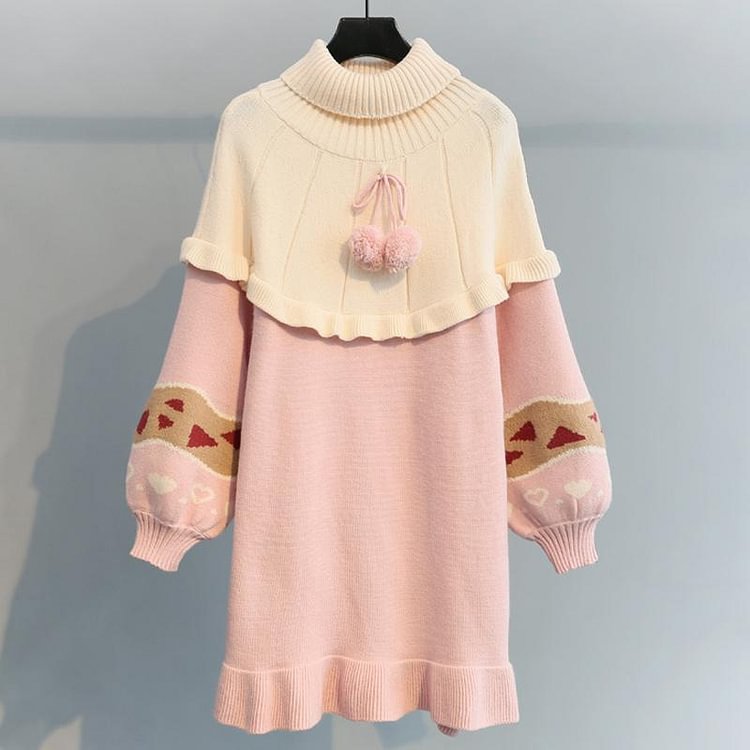 Sweet Colorblock Knitted Sweater Dress - Modakawa Modakawa