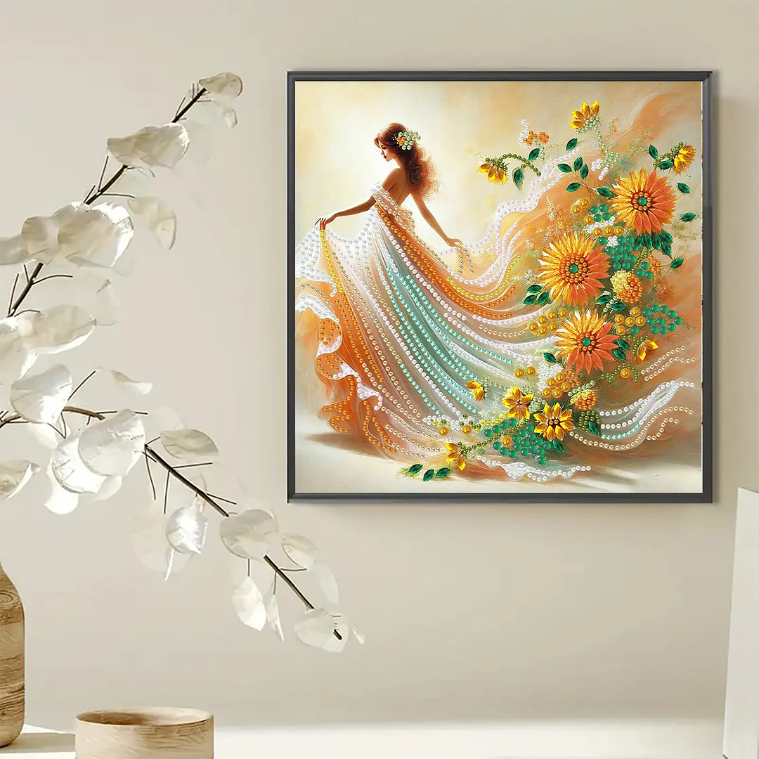 Diamond Painting - Partial Special Shaped Drill - Sunflower Dancing Girl(Canvas|30x30cm)