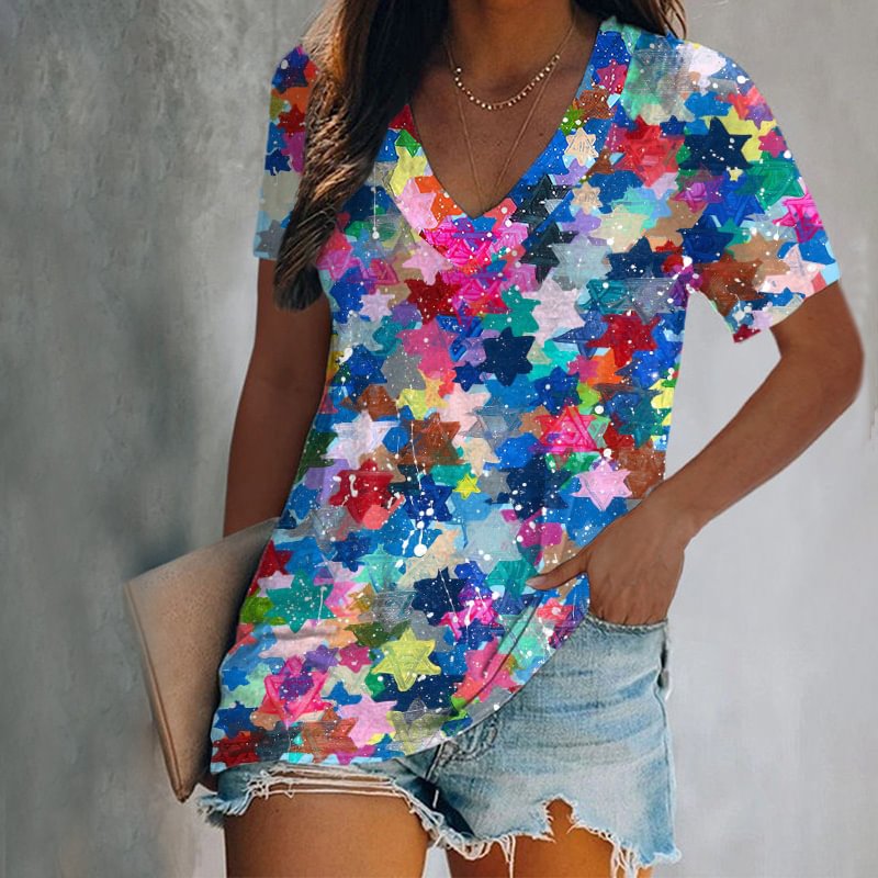 Colorful Stars Tie-dye Printed Women's T-shirt