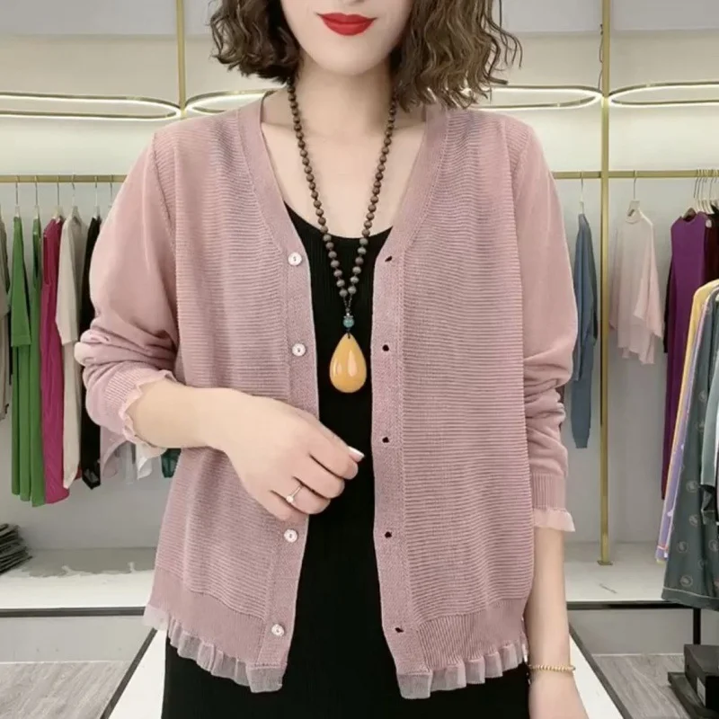 Churchf Churchf Fashion Pure Color Knit Cardigan Loose Jacket Female Summer Thin Ice Cool Silk Small Batch Of Shoulder With Air Conditioning Shirt