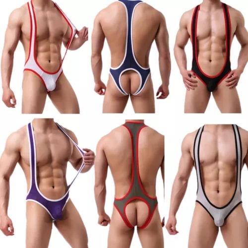 pornhint Pornhint Men's Jockstrap Jumpsuit Leotard Underwear Wrestling Singlet Open Butt Bodysuits New