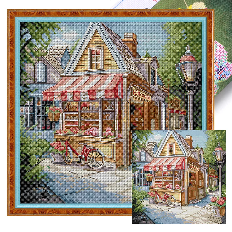 Joy Sunday-Pastry Shop- 14CT - 2 Strands Threads Printed Cross Stitch - 34*34cm(Canvas)