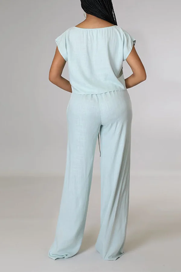 Linen T-Shirt & Drawstring Wide-Leg Pant Set