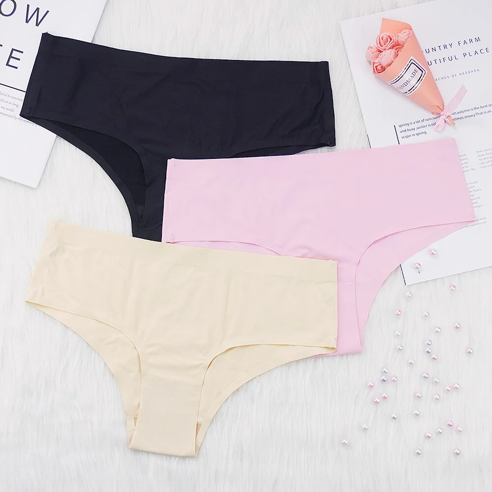 Billionm Seamless Women Panties Sexy Silk Briefs Mid Rise Black/pink/skin Ladies Underpants S-L Cool Shorts Wholesale Underwear