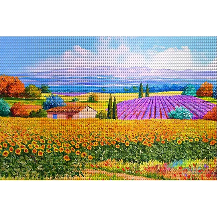 【Mona Lisa Brand】  Sunflower Pastoral Landscape 11CT Stamped Silk Cross Stitch 80*58CM