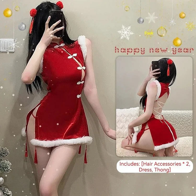 【Wetrose】In Stock Christmas Cutie Santa Cosplay Costume Cheongsam New Year Sexy Lingerie