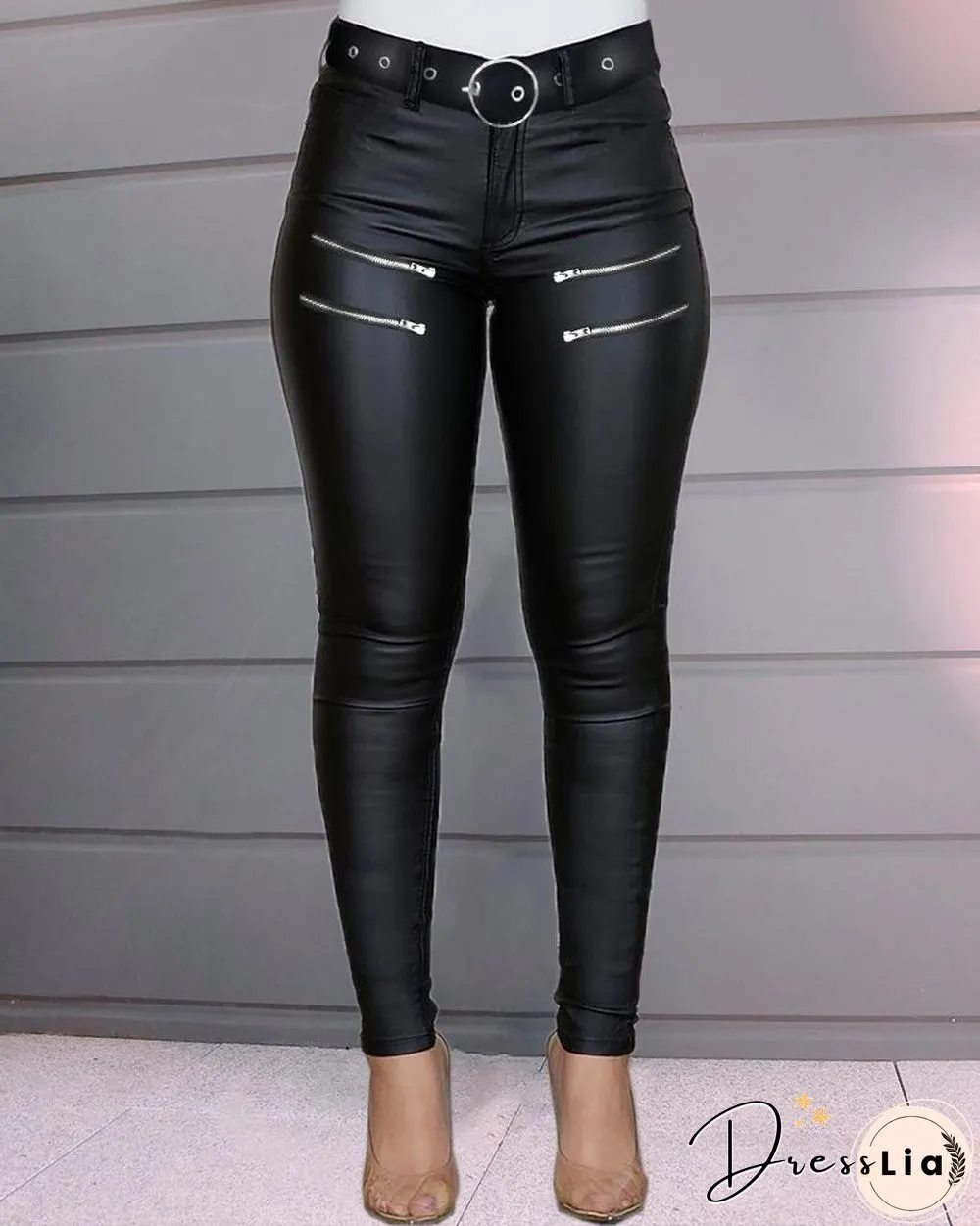 Zipper Design High Waist Skinny Pants P16449
