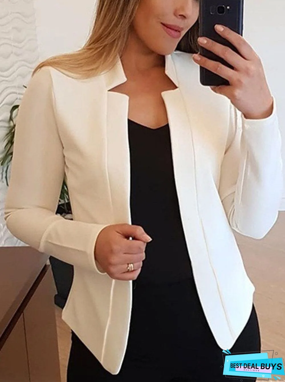 Plain Regular Fit Flat Collar Outerwear