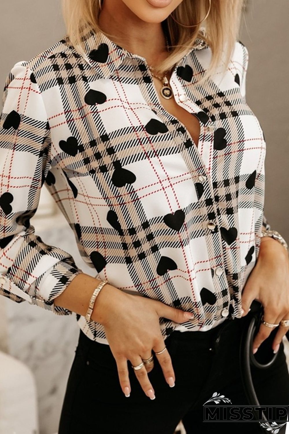 Khaki Casual Print Patchwork Shirt Collar Tops