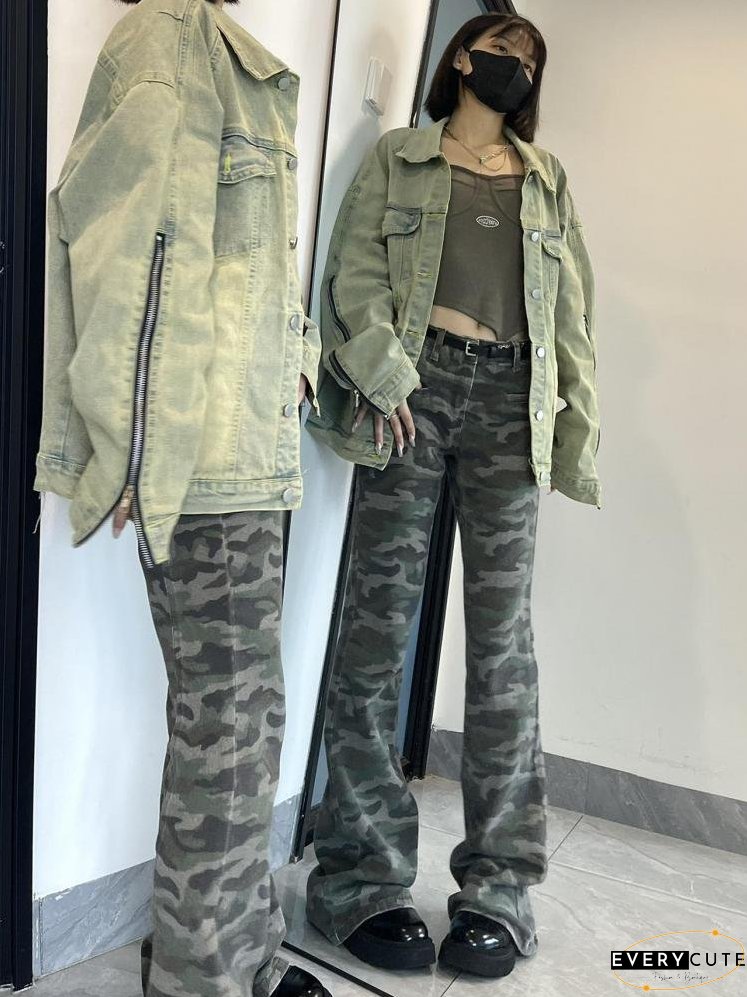 Streetwear Green Jeans Jackets Women Long Sleeve Korean Style Ladies Denim Coat Outwear