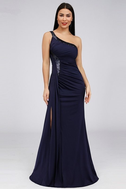 Gorgeous One Shoulder Mermaid Prom Dress Sequins Long Evening Gowns With Slit - lulusllly