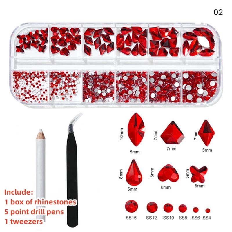 Multi-Size Nail Rhinestones Kit 3D Crystal AB DIY Nail Art Decors Diamond Gems Glitter Manicure Point Drill Pen Tweezers Tools #