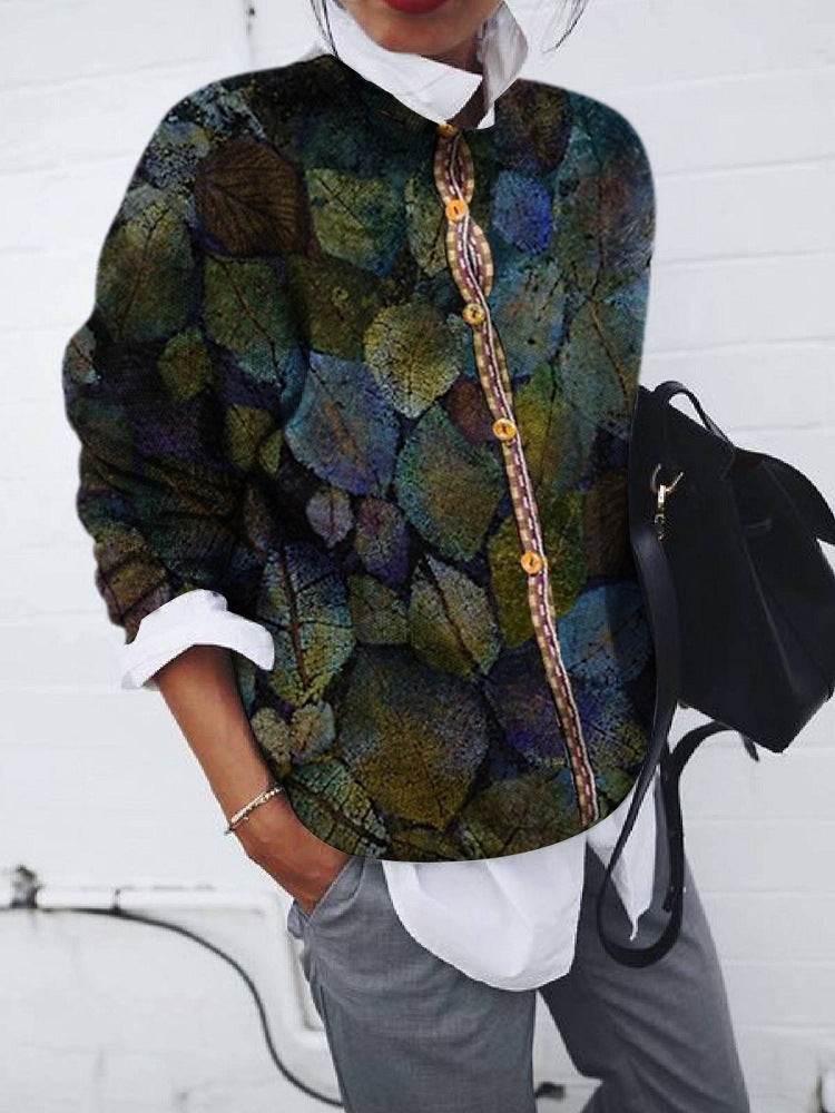 Women Long Sleeve V-neck Graphic Floral Printed Top