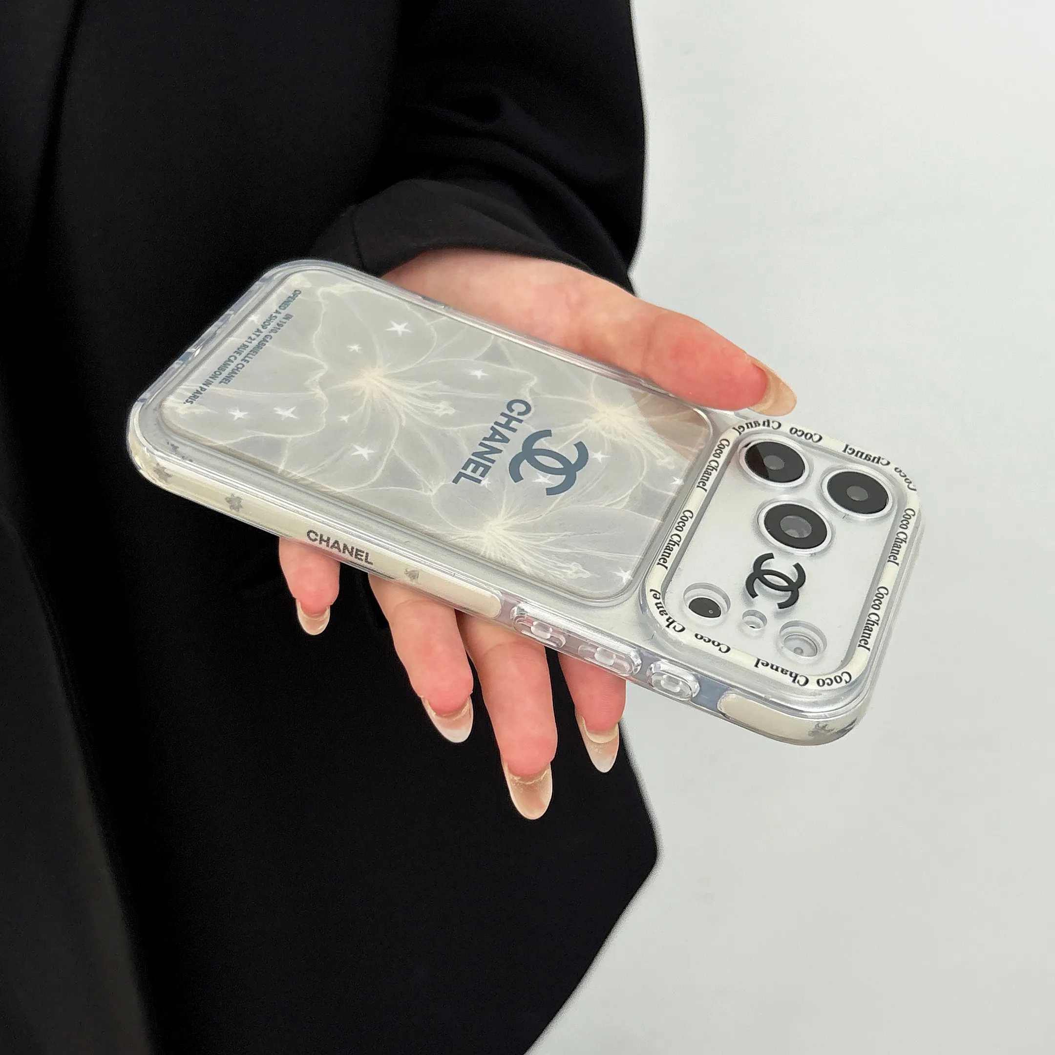 Chanel White Floral Clear Bumper Case for iPhone 17/16/15 Series