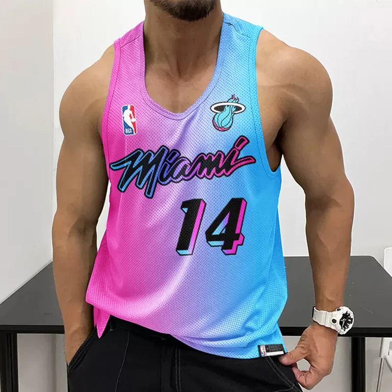 Men's Casual Mesh Vest Basketball Print Vest Breathable Sports Vest Heat Vest