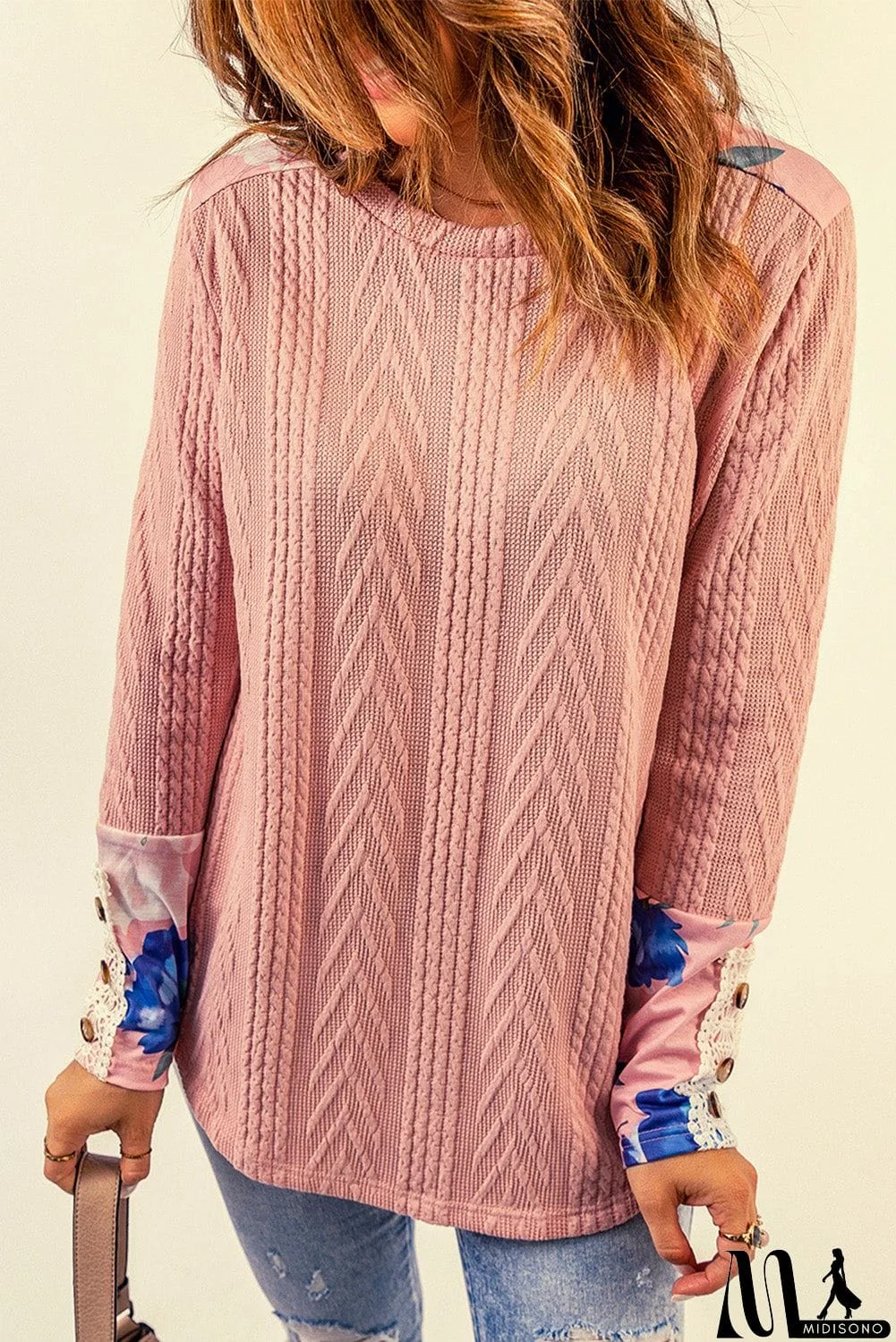 MidiSono - Floral Lace Patchwork Knitted Long Sleeve Top