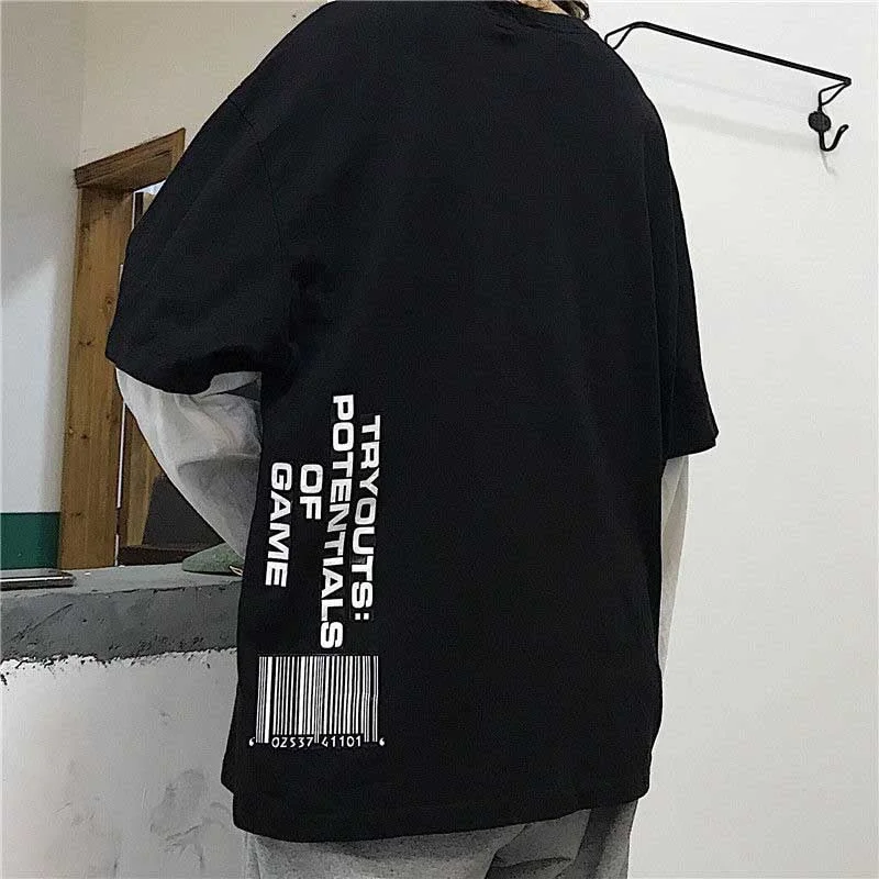 NiceMix New women's letter print loose fake two-piece stitching long-sleeved T-shirt