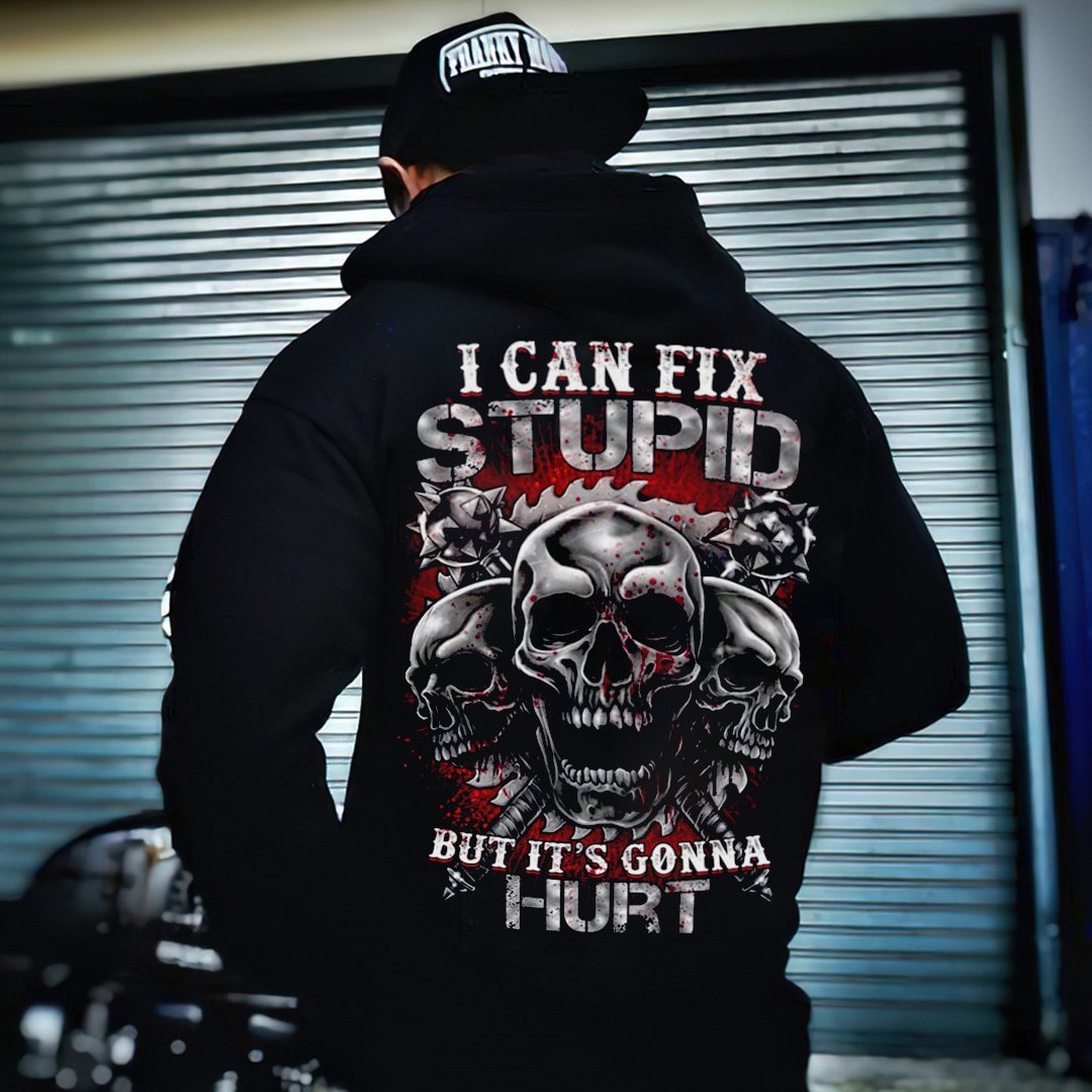 SkullStufff™ I Can Fix Stupid Skull All Over Print Hoodie