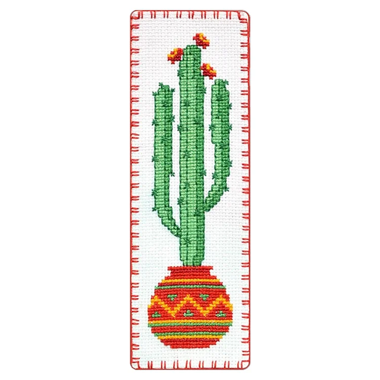 【Bookmark】11CT Stamped Double-Sided Cactus Cross Stitch Bookmark Kit for Beginner 18x6cm gbfke