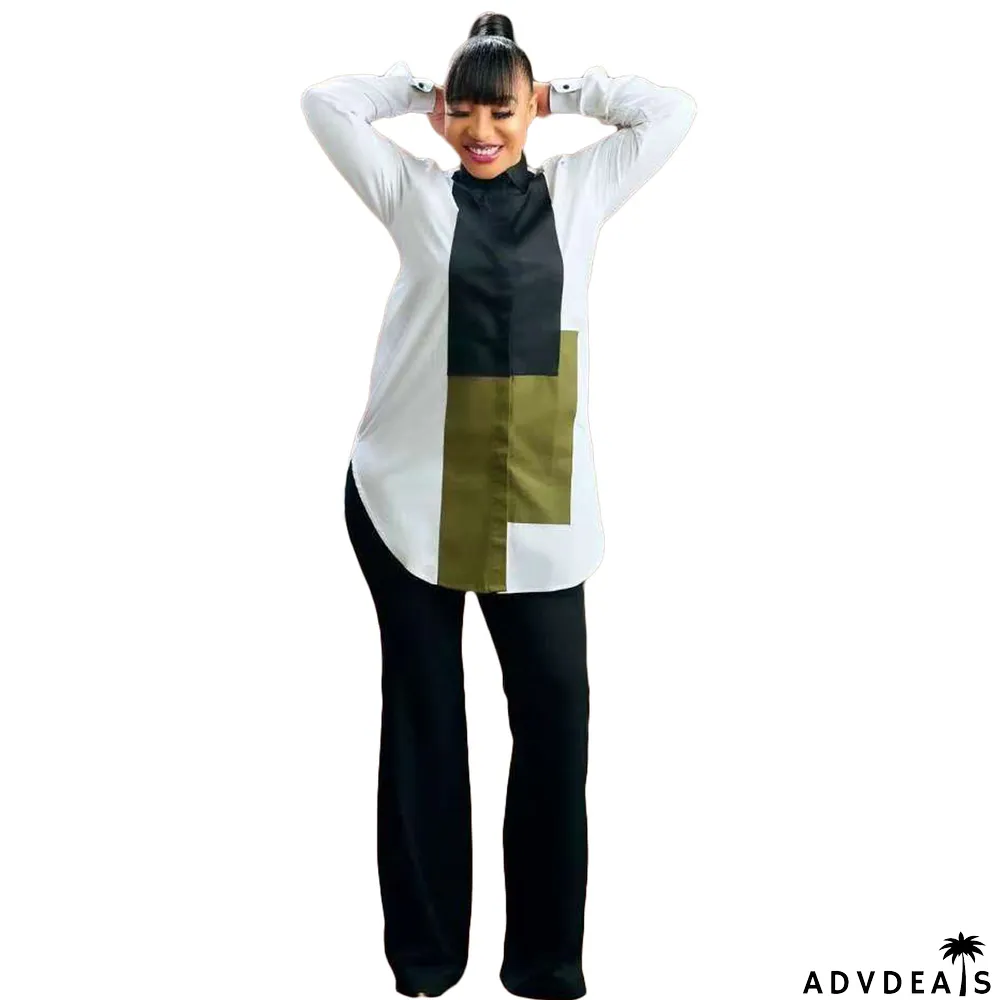 Fashion Trendy Digital Positioning Printing Long Sleeve Casual Slim Shirt