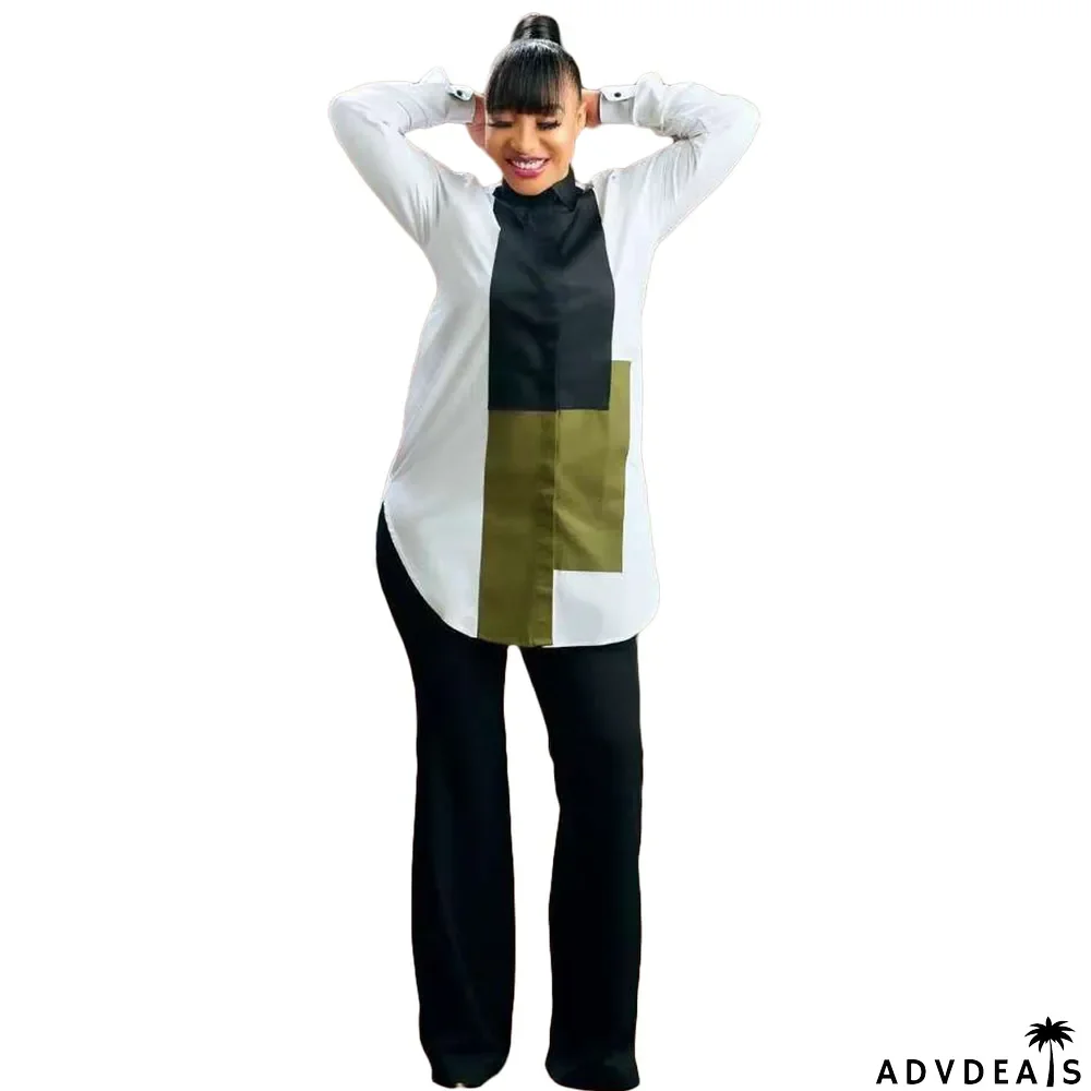 Fashion Trendy Digital Positioning Printing Long Sleeve Casual Slim Shirt