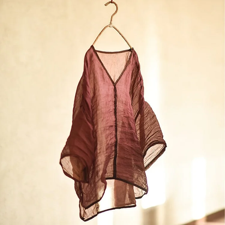 Spring Summer Retro Solid Thin Linen Blouse